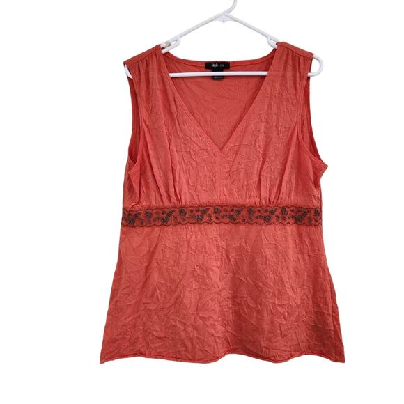 Style & Co Y2k Crinkle Texture Orange Floral Embroidered Fall Blouse Top Size XL - Picture 1 of 10